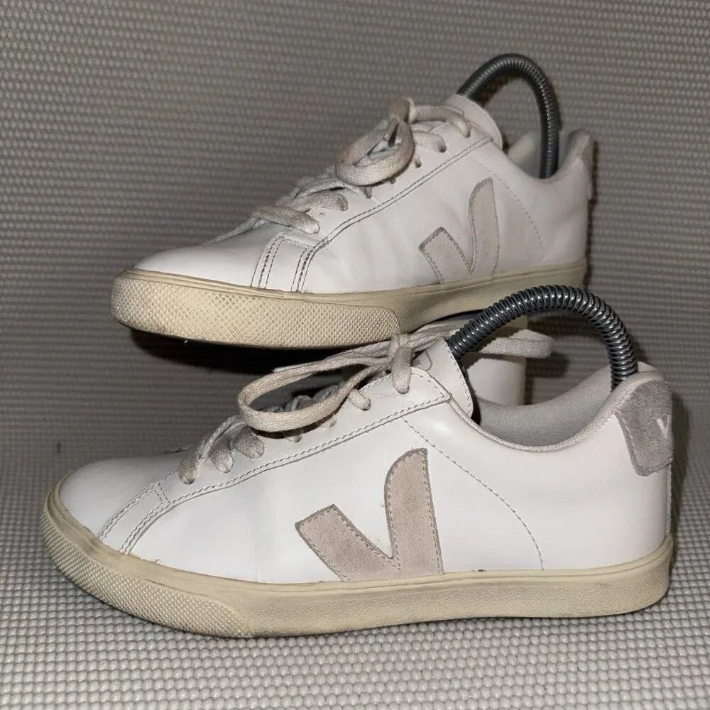 Veja Esplar Logo White Leather Tan Suede Low Top Lace Up Sneakers Womens Size 6